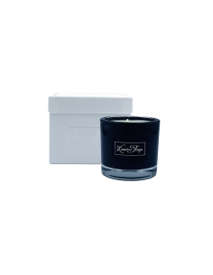 Bougie parfumée collection Luxe 200 g parfum Ambre Noire livrée dans sa boîte blanche.