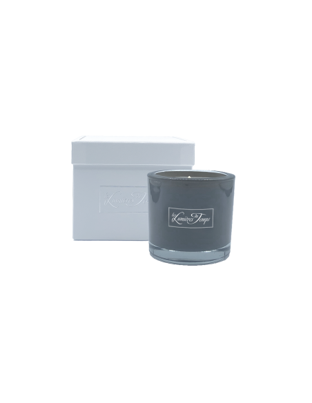 Bougie parfumée collection Luxe 200 g parfum Cachemire livrée dans sa boîte blanche.