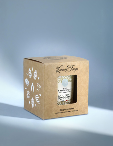 Bougie Végétale 180 g Thé et Maté Vert livrée dans sa boîte kraft également retravaillé