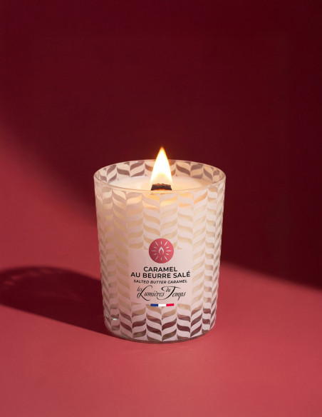 Bougie Végétale 180 g Mèche en Bois parfum Caramel Beurre Salé. Mèche crépitante