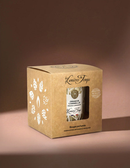 Bougie Végétale 180 g Mèche en Bois Orange Cannelle ; un mélange d'agrumes et d'épices.