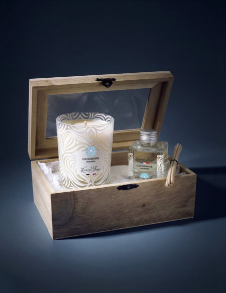 Coffret Bois Bougie 180 g et Diffuseur 50 ml Cachemire