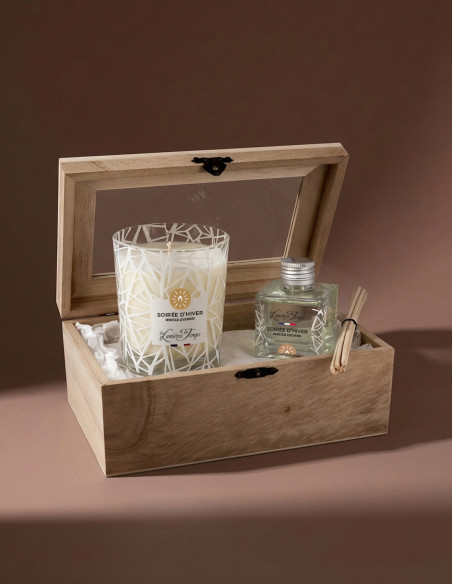 Coffret Bois Bougie 180 g et Diffuseur 50 ml Soirée d'Hiver