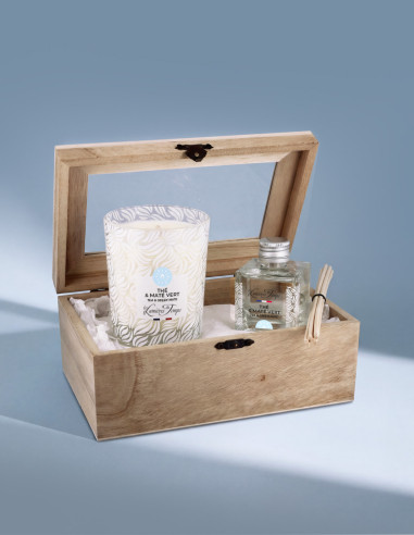 Coffret Bois Bougie 180 g et Diffuseur 50 ml Thé et Maté Vert