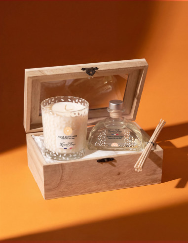 Coffret Bois Bougie 180 g et Diffuseur 50 ml Sous le Figuier ; un parfum fruité méditerranéen