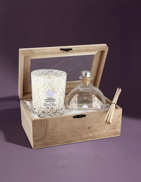 Coffret Bois Bougie 180 g et Diffuseur 100 ml Fleur d'Oranger