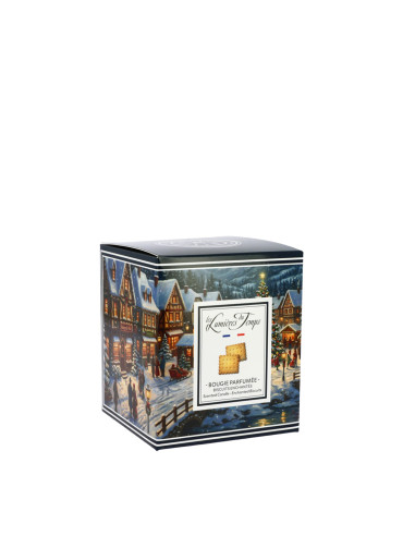 Bougie Villages Enchantés 90 g Biscuits Enchantés livrée dans sa boîte.